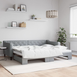 Vidaxl Izvlečna dnevna postelja svetlo siva 90x200 cm blago