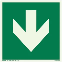 Znak za izlaz u slučaju nužde - dole - 150x150mm- samolepljiv- fotoluminiscentan