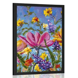 Plakat barvne cvetlice na travniku - 60x90 silver