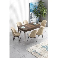 Hanah Home Set Trpezarijski sto i 6 stolica Han, Krem-braon