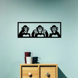 Wallity Zidna dekoracija Three Monkeys-M, 70x25 cm, 1.5 mm, Crna