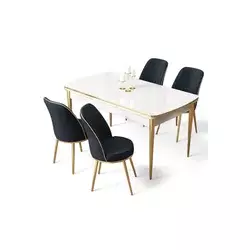 HANAH HOME Rasklopivi trpezarijski sto i stolice (5 delova) Nira White Gold Anthracite