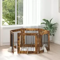 Vrata za pse s postoljem 6 pcs Dimljeni hrast 80 x 80 cm