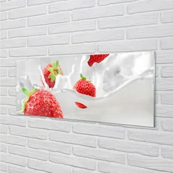tulup.si Slika na steklu Jagode mleko 140x70 cm 2 obešalnika