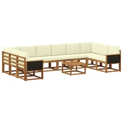 Set vanjskih sofa 11 kom. Prirodna i krem Čvrsto drvo akacije