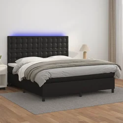 Krevet box spring s madracem LED crni 180x200cm od umjetne kože