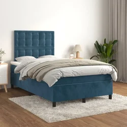 Greatstore Box spring postelja z vzmetnico temno modra 120x200 cm žamet