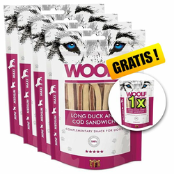 WOOLF Long Duck and Cod Sandwich 5x100g, 4+1 GRATIS