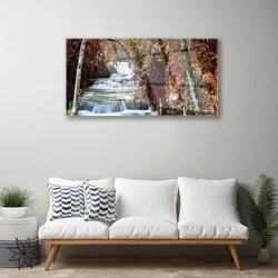 tulup.si Slika na steklu Forest slap narava 120x60 cm 4 obešalnika