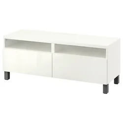BESTA TV stalaža s fiokama, bela/Selsviken/Stubbarp tamnosiva, 120x42x48 cm
