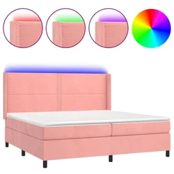 Krevet box spring s madracem LED ružičasti 200x200cm baršunasti