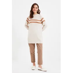 Trendyol Stone Double Striped Knitwear Sweater