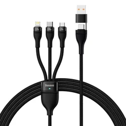 shumee Kabel 4-v-1 USB+USB-C na USB-C/iPhone Lightning/micro USB 1,2 m - črn