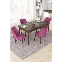 Hanah Home trpezarijski set Nef, sto na razvlačenje i 4 stolice, ploča u dekoru drveta Baroque, ljubičasta tkanina Jerry