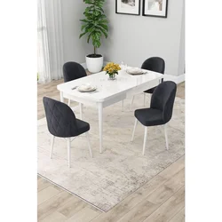 Hanah Home trpezarijski set Rut, sto na razvlačenje i 4 stolice, bela ploča, antracit tkanina Babyface