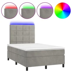 Vidaxl Box spring postelja z vzmetnico LED sv. siva 120x190 cm žamet