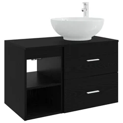 Set namještaja za kupaonicu 2 pcs Crni hrast Konstruirano drvo