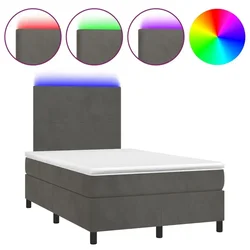 Vidaxl Box spring postelja z vzmetnico LED temno siva 120x200 cm žamet