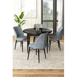 Hanah Home Set Trpezarijski sto i 4 stolice, Sivo-crni