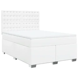 Vidaxl Box spring postelja z vzmetnico bel 160x200 cm umetno usnje