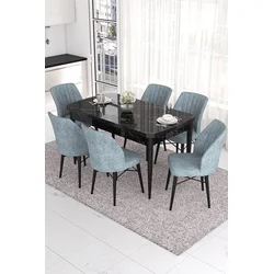 Hanah Home Set Trpezarijski sto i 6 stolica Eva, Sivo-crni