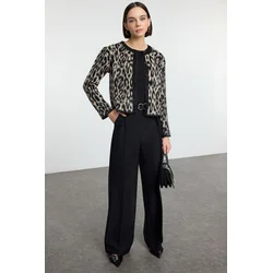 Trendyol Brown Leopard Patterned Knitted Cardigan