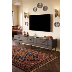 Hanah Home TV komoda Ilay, 180 cm, antracit / zlatna