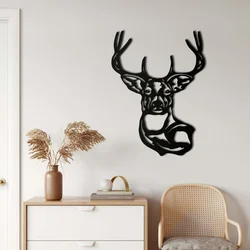 WallXpert metalni zidni ukras 5036, glava jelena sa rogovima i vratom, 56 x 76 cm, crni