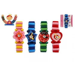 Teddies Lesena zapestna ura s stojalom/4 vrste