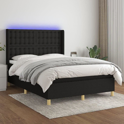 Greatstore Box spring postelja z vzmetnico LED črna 140x200 cm blago