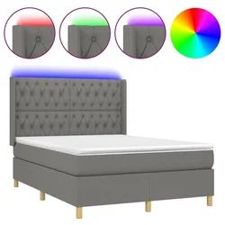Vidaxl Box spring postelja z vzmetnico LED temno siva 140x190 cm blago