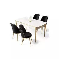 HANAH HOME Rasklopivi trpezarijski sto i stolice (5 delova) Nira White Gold Black