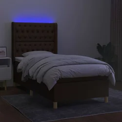 Vidaxl Box spring postelja z vzmetnico LED temno rjava 90x190 cm blago