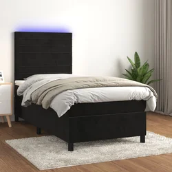 Krevet box spring s madracem LED crni 90x200 cm baršun
