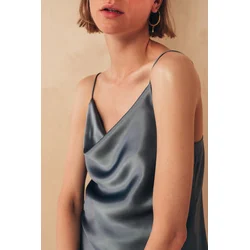 Mione Ženska svilena bluza na bretele sa drapiranim detaljem, Siva