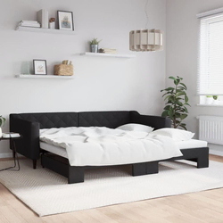 Greatstore Izvlečna dnevna postelja črna 100x200 cm blago