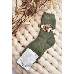 Warm cotton socks with teddy bear, green