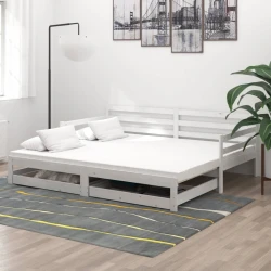Den Izvlečna dnevna postelja 2x(90x200) cm bela trdna borovi
