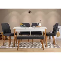 Hanah Home Set trpezarijski sto, 4 trpezarijske stolice i klupa Santiago 1053 Šareni