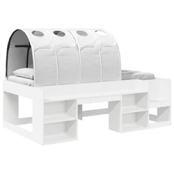 Vidaxl Posteljni okvir s tunelom s polico 3 pcs Bela Konstruiran les