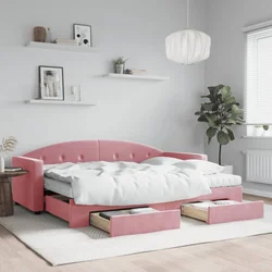 Greatstore Izvlečna dnevna postelja s predali roza 80x200 cm žamet