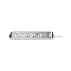 Brennenstuhl Estilo stenski/kotni podaljšek, 6 vtičnic, 2xUSB, 3,1 A, kabel H05VV-F 3G1,5, 2m, srebrno/bel 4007123672837