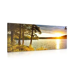 Slika sončni zahod nad jezerom - 80x40