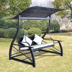 VIDAXL zunanji viseči stol s streho, pleteno trsje črne barve