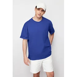 Trendyol Blue Oversize/Wide-Fit Basic 100% Cotton T-Shirt