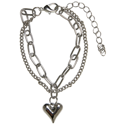 Heart Icon Layering Bracelet - Silver Color