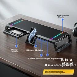Ice Coorel Postolje za monitor, 4 USB porta, Crno