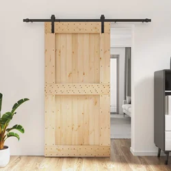 Klizna vrata Prirodna i crna 100 x 210 cm Čvrsta borovina