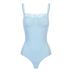cfab Oblikovanje postave Bodysuit Sculpting Shapewear mit Lace pastelno modra