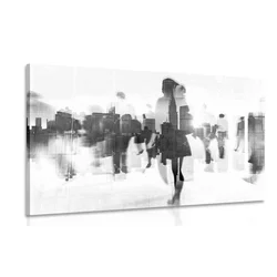 Slika silhuete ljudi v velemestu v črnobeli izvedbi - 120x80